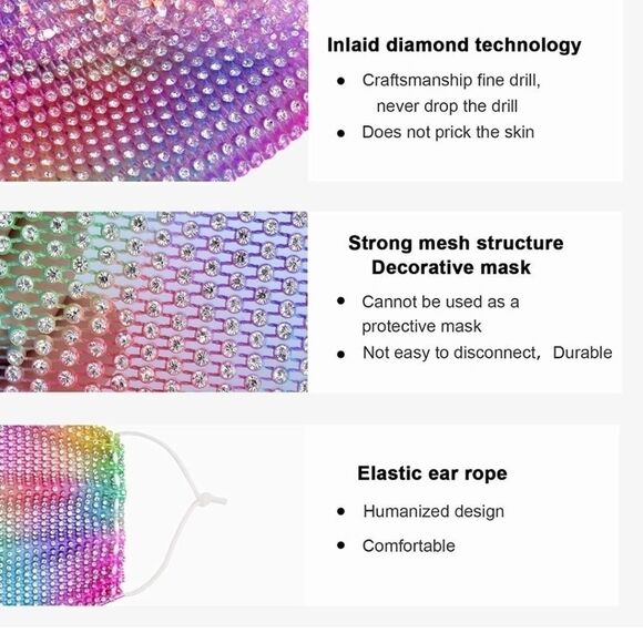 RAINBOW rhinestone mesh face mask - Picture 2 of 2